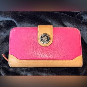 Dooney & Bourke Pink Tan Leather Wallet Organizer Snap Zip Checkbook Vintage